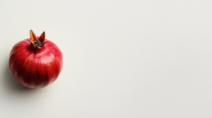 Poster - Fresh ripe pomegranate on a minimalist white background with ample space for text or branding, ideal for food and wellness themes.