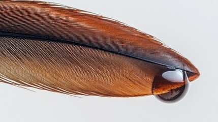 Poster - Close up of a water droplet resting on a feather showcasing intricate details with ample negative space for text or design elements