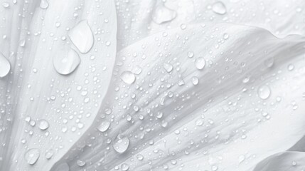 Aufkleber - Monochrome Close-Up of White Arum Lily Petals with Raindrops and Blank Space for Text Overlay in Elegant Presentation