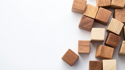 Fototapete - Wooden Cubes on Light Surface with Empty Space for Text Ideal for Creative Projects and Minimalist Designs