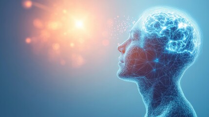 Poster - Creative Brain Concept with Abstract Neural Pathways and Glowing Light Representing Innovative Ideas and Imagination