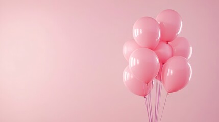 Poster - Close up of pink helium balloons floating upward on a pastel background with empty space for celebration text and invitations