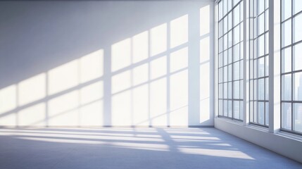 Poster - Modern Minimalist Loft Workspace with Abundant Natural Light and Expansive Windows Ideal for Creative Projects and Design Inspiration