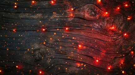 Aufkleber - Close up of glowing red Christmas lights on rustic wooden background with ample empty space for seasonal text or festive greetings