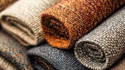 Poster - Textured fabric rolls in varying colors displaying rich detail and material quality with space for promotional or design text.