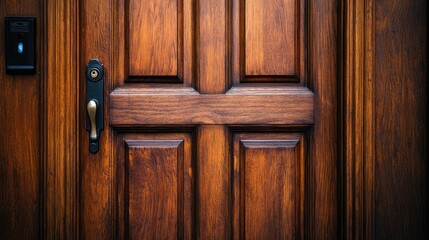 Poster - Close up of a vintage wooden door showcasing rich grain texture and ample empty space for text or branding purposes