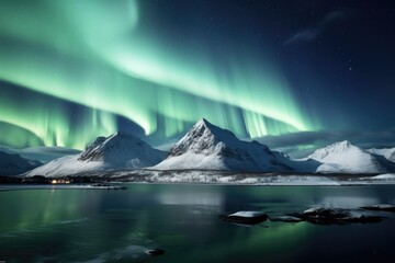 Wall Mural - arctic wonderland: capturing the beauty of northern lights, mountains, and starry night sky in svalb