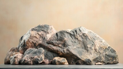 Poster - Wide Panorama Studio Background Template with Flat Rock Texture for Product Photography and Ample Copy Space for Commercial Use