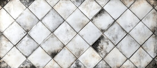 Poster - Rustic vintage geometric pattern ceramic tile mosaic in grey and white with textured background and empty space for design or text display