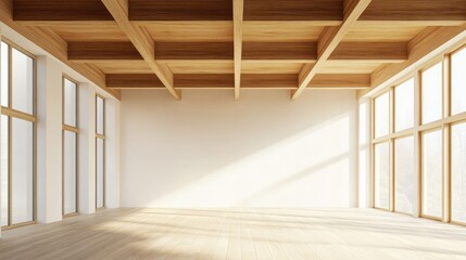 Poster - Contemporary Interior with Solid Maple Wood Beam Ceiling and Abundant Natural Light in Cozy Modern Space