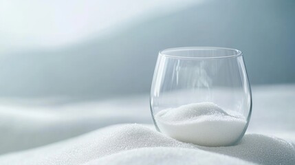 Aufkleber - Close up of a glass containing white sand set on a soft textured background with ample space for text or overlays