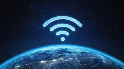 Poster - Global WiFi Connectivity Concept Visualizing Earth's Data Network and Wireless Communication Technology in Space Environment