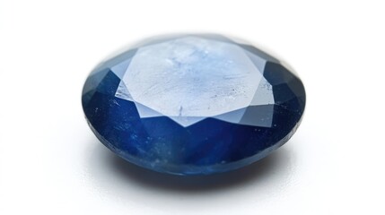 Poster - Close Up of a Polished Sapphire Gemstone on White Background with Space for Text or Design Elements