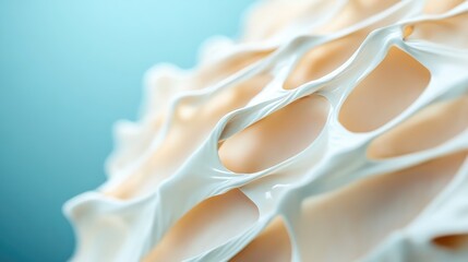 Poster - Intricate portrayal of human skin texture's delicate structures on a soft blurred blue background with ample empty space for text