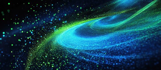 Poster - Abstract Neon Blue and Green Particle Wave Background for Technology Innovations Featuring Empty Space for Text Integration and Design