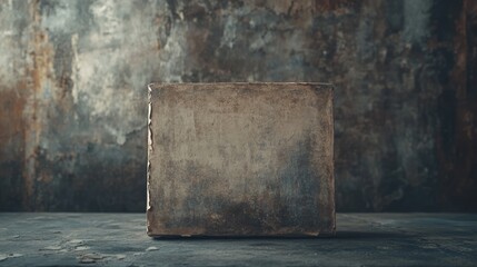 Poster - Rustic packaging box design on a textured cement background with peeling details and ample blank space for custom text or branding