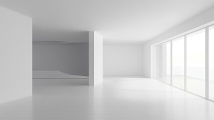 Poster - Minimalist Bright Living Room Interior Design with Open Space and Natural Light Ideal for Modern Home or Office Decor Concepts