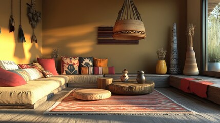 Poster - Contemporary Native American Inspired Living Room with Stylish Decor and Natural Light Perfect for Home Design Concepts