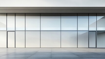 Poster - Modern office building glass facade with minimalist design and ample space for customization and advertisement text.
