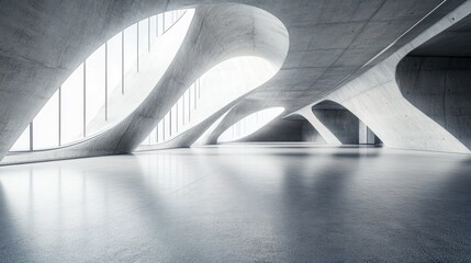 Poster - Modern minimalist art gallery interior with dynamic architectural design and ample blank space for creative text placement