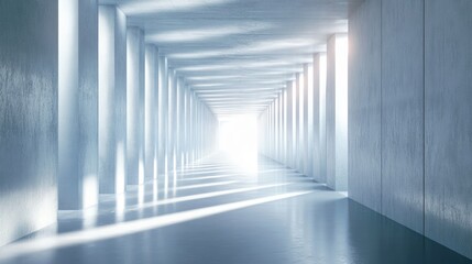 Poster - Modern Minimalist Hallway Interior Featuring Composite Materials with Bright Light and Copy Space for Creative Text Applications