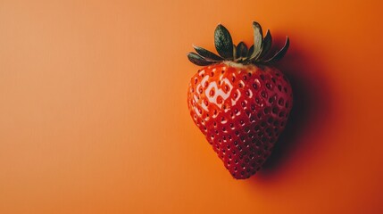 Aufkleber - Fresh strawberry close up on vibrant orange background with ample space for text ideal for food marketing and advertising projects