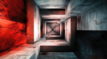 Poster - Abstract geometric architecture view with modern square structure and multidimensional perspective illuminated in dramatic lighting