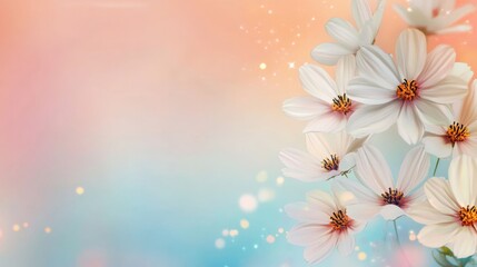 Poster - Close up of delicate white daisies against a dreamy blurred background with soft colors and ample space for custom text or designs.