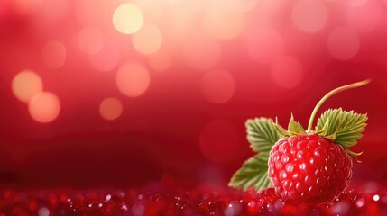 Aufkleber - Close up of a fresh ripe raspberry on a soft blurred red background with ample space for text or design elements