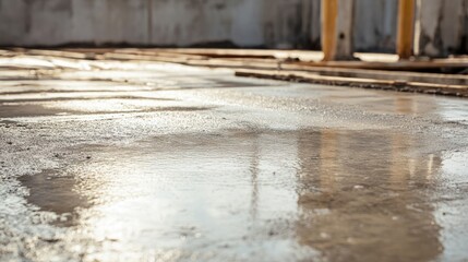 Poster - Concrete Floor with Waterproofing and Reinforcement in Construction Site and Empty Text Space for Design and Advertising Purpose
