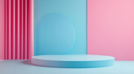 Fototapete - Colorful abstract background with empty space for text featuring geometric shapes in pink and blue tones for creative presentation design