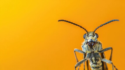 Poster - Insect macro photography featuring intricate details on a bright orange backdrop with ample space for overlaying text or graphics
