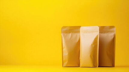 Poster - Complementary packaging on yellow background with ample empty space for custom text or branding applications