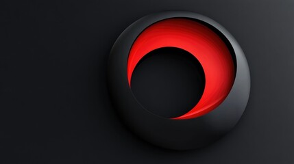 Poster - Modern Black and Red Logo Design with Circular Element and Shadow for Text Placement on Dark Background