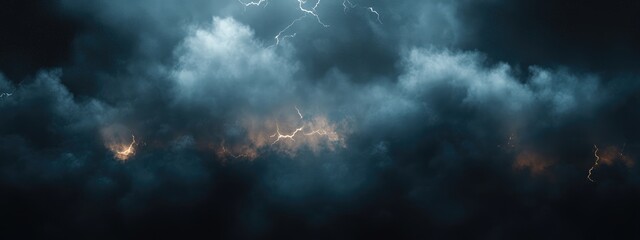 Poster - Dramatic Night Sky with Storm Clouds and Lightning Creating a Dark Atmospheric Background with Space for Text or Graphics