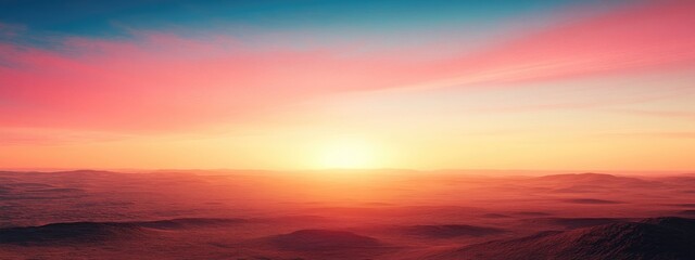 Poster - Stunning sunset over a dramatic desert landscape with vast horizon and empty space for text or branding purposes