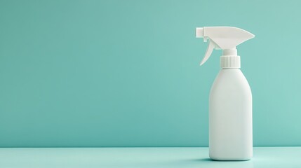 Poster - Minimalistic white spray bottle on a turquoise background with space for custom label or branding text for product promotion.