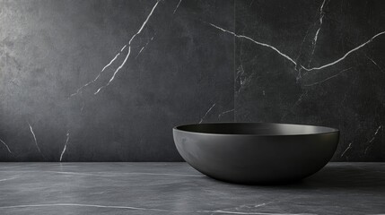Poster - Elegant Grey Statuario Surface with Minimalist Bowl and Ample Copy Space for Branding or Text Display.