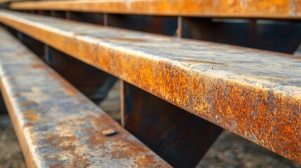 Poster - Rusty bleachers texture in an abandoned sports stadium featuring empty space for your custom text or graphic design applications