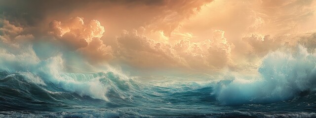 Poster - Dramatic coastline scene showcasing stormy clouds and crashing waves with ample empty space for adding text or captions.