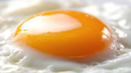 Poster - Close up of a freshly cooked fried egg with a runny yolk on a breakfast plate with ample empty space for text and design elements