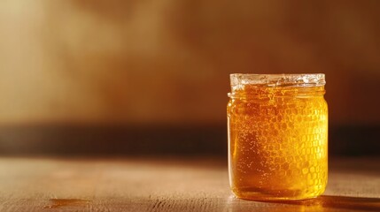 Aufkleber - Honeycomb with flowing honey in a jar set against a blurred background ideal for natural sweetness and culinary themed designs