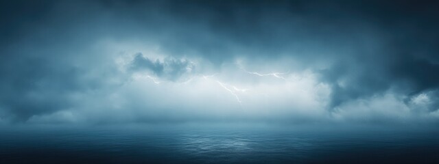Poster - Dramatic Thunderstorm Sky Over Water with Visible Lightning and Expansive Copy Space for Text