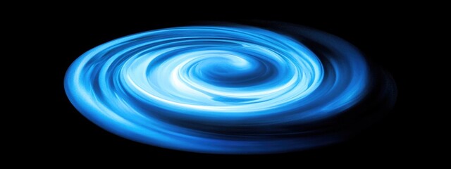 Fototapete - Dramatic azure light swirl on black background with ample space for adding text or graphic elements.