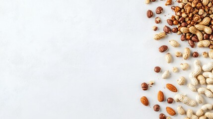 Poster - High Protein Peanut Nut Mix Assortment with Empty Space for Creative Text and Branding Elements on a Light Background