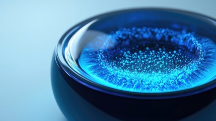 Poster - eye microbiology model with blue glow and copy space for text in scientific and medical illustration