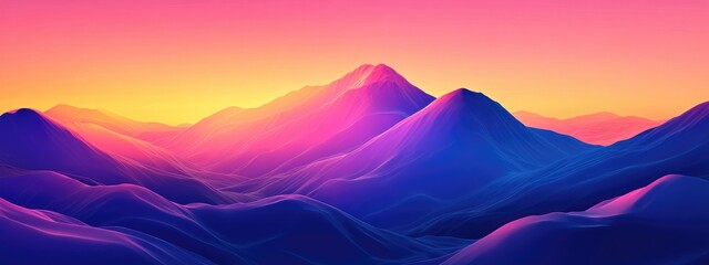Poster - Vibrant mountain landscape at sunset with colorful sky and ample negative space for text or design elements