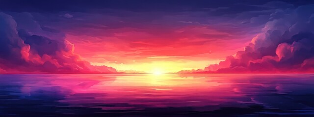 Poster - vibrant sunset cloudscape with tranquil waters and space for text announcement