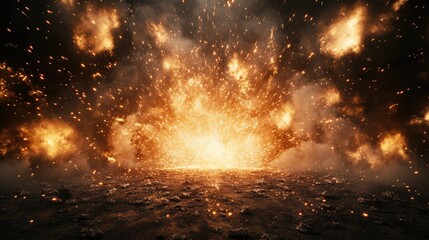 Aufkleber - Dramatic Nighttime Fireworks Explosion with Bright Sparks and Smoke Creating a Captivating Visual Display and Space for Text Overlay