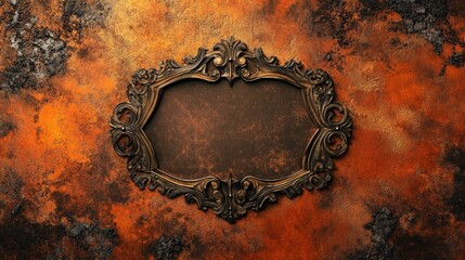 Leinwandbilder - Close up of Ornate Picture Frame on Textured Background with Space for Custom Content and Incandescent Lamp Highlighted in the Scene